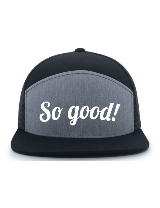 6-Panel Arch (BLACK/HEATHER GREY) Snapback Hat w/ Embroidery - So Good!