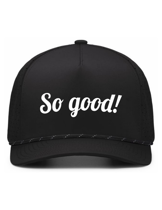 Perforated Weekender Snapback Hat w/ Embroidery (BLACK w/ BLK ROPE) - So Good!
