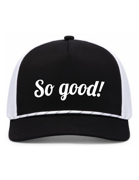 Weekender Trucker Hat w/ Embroidery (BLACK/WHITE) - So Good!