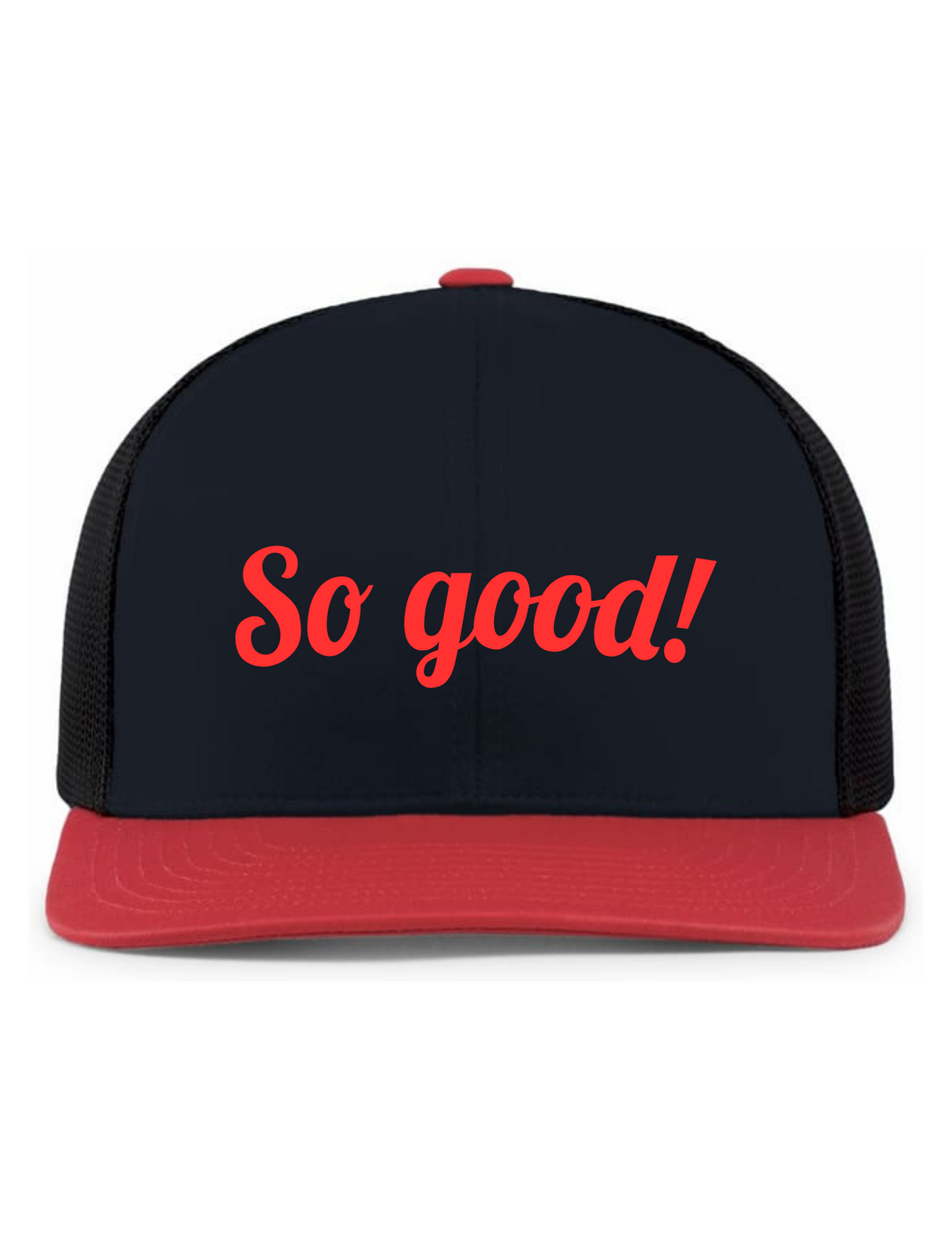 Trucker Snapback Hat w/ Embroidery (NAVY/RED) - So Good!