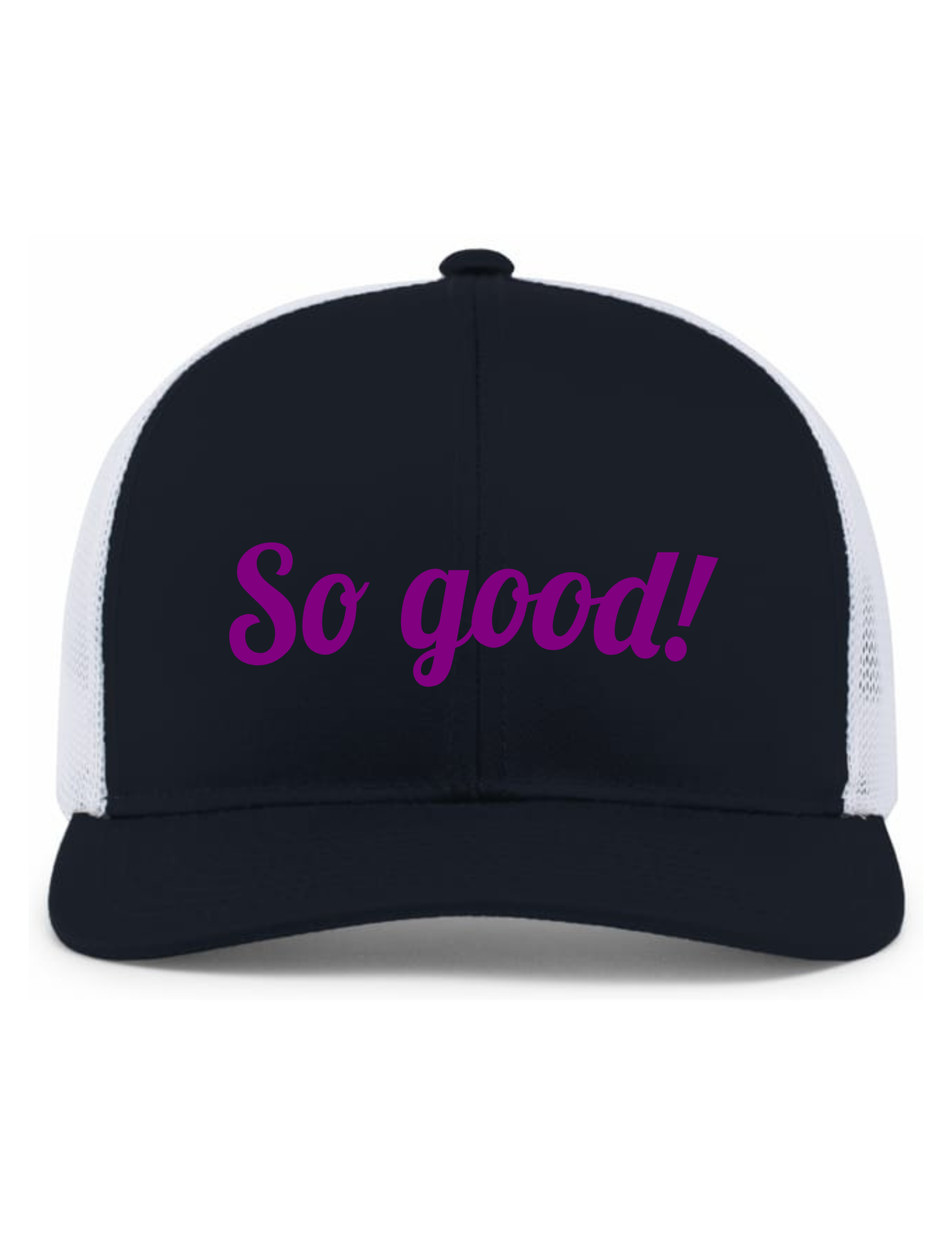Weekender Trucker Hat w/ Embroidery (BLACK/WHITE) - So Good!