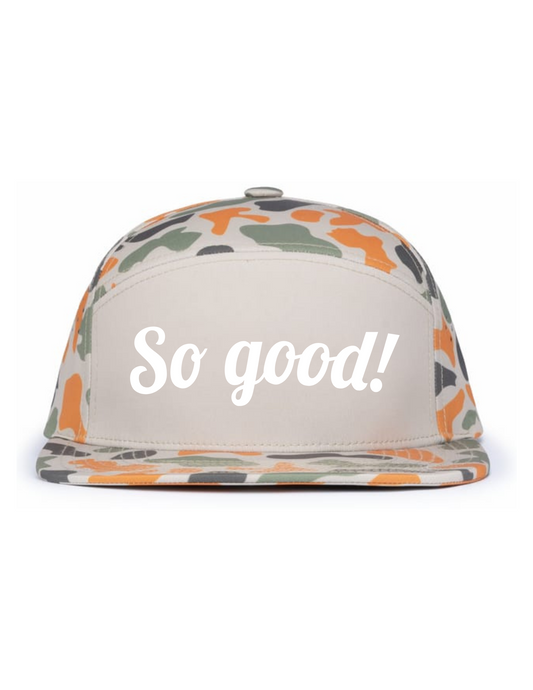 Perforated 6-Panel Arch (KHAKI/BLAZE CAMO) Hat w/ Embroidery - So Good!