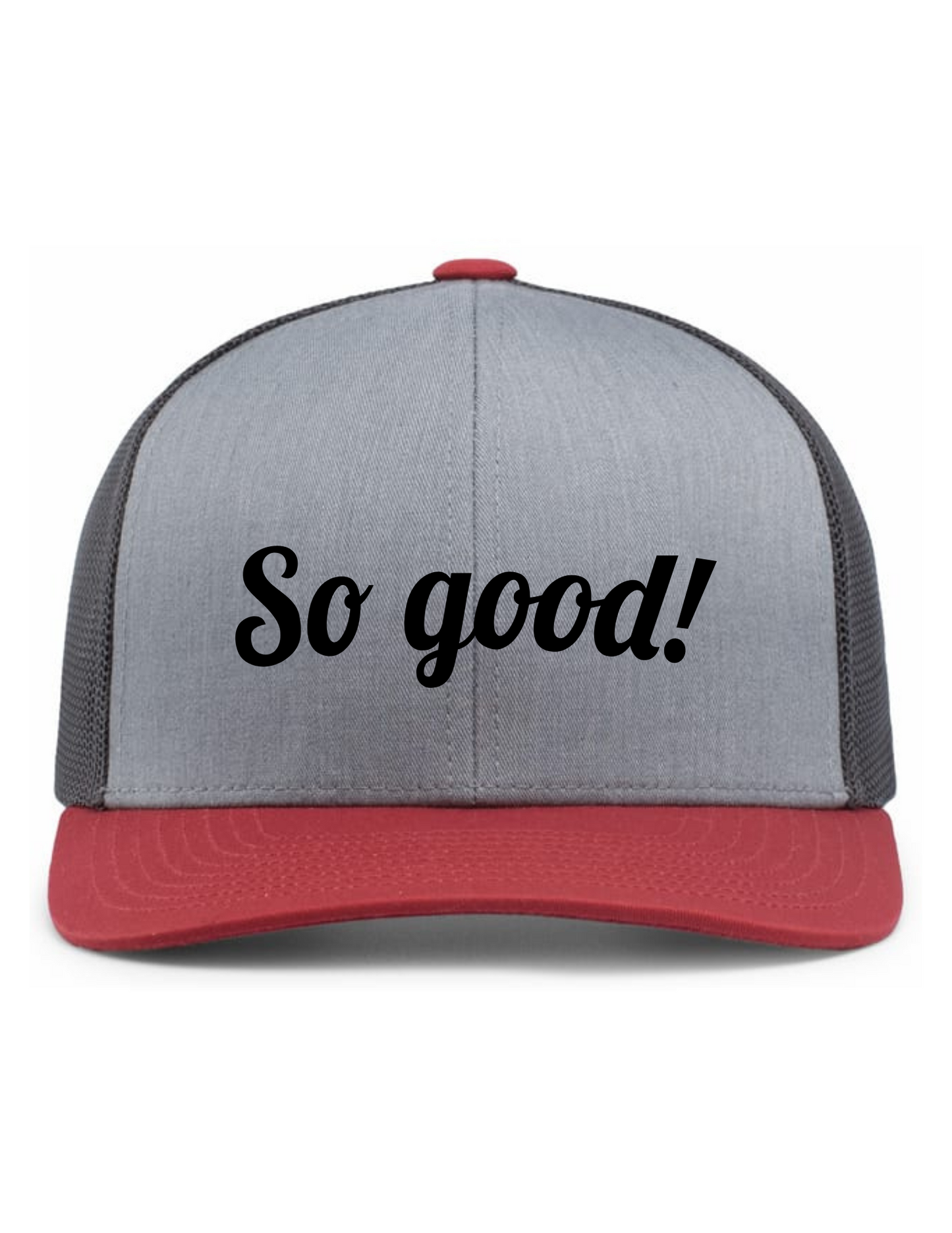Trucker Snapback Hat w/ Embroidery (HEATHER GREY/LT CHARCOAL/VARSITY) - So Good!