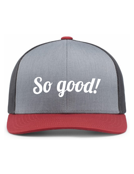 Trucker Snapback Hat w/ Embroidery (HEATHER GREY/LT CHARCOAL/VARSITY) - So Good!