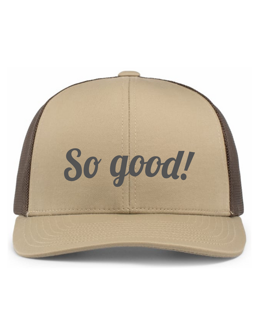 Trucker Snapback Hat w/ Embroidery (KHAKI/BROWN) - So Good!