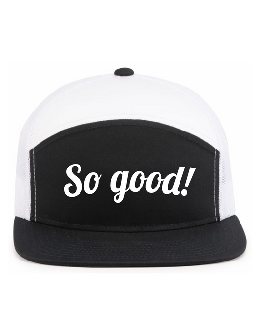 6-Panel Arch (NAVY/WHITE) Snapback Hat w/ Embroidery - So Good!