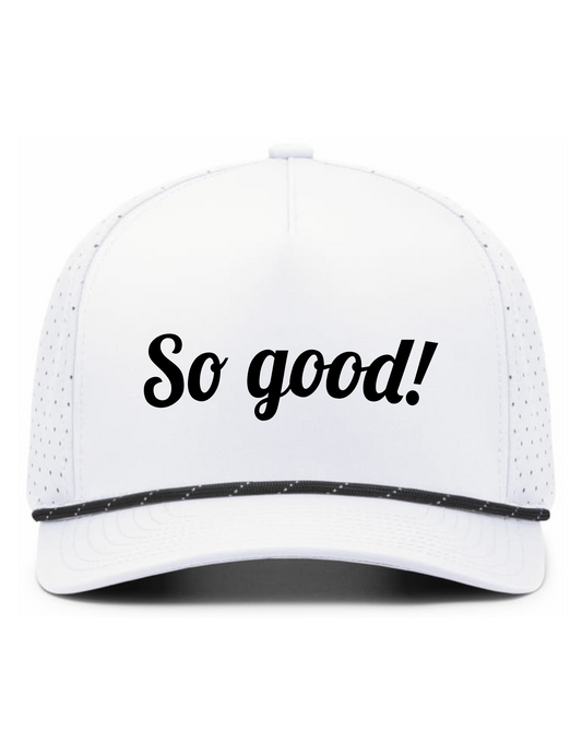 Perforated Weekender Snapback Hat w/ Embroidery (WHITE w/ BLK ROPE) - So Good!
